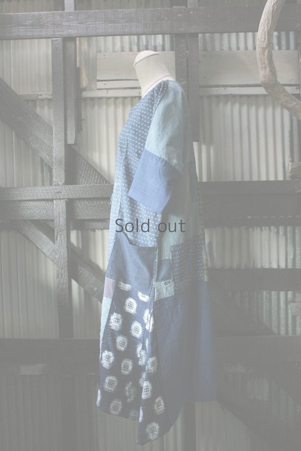 画像2: 【ササキチホ】古布×パッチワーク　つぎはぎワンピース (2)