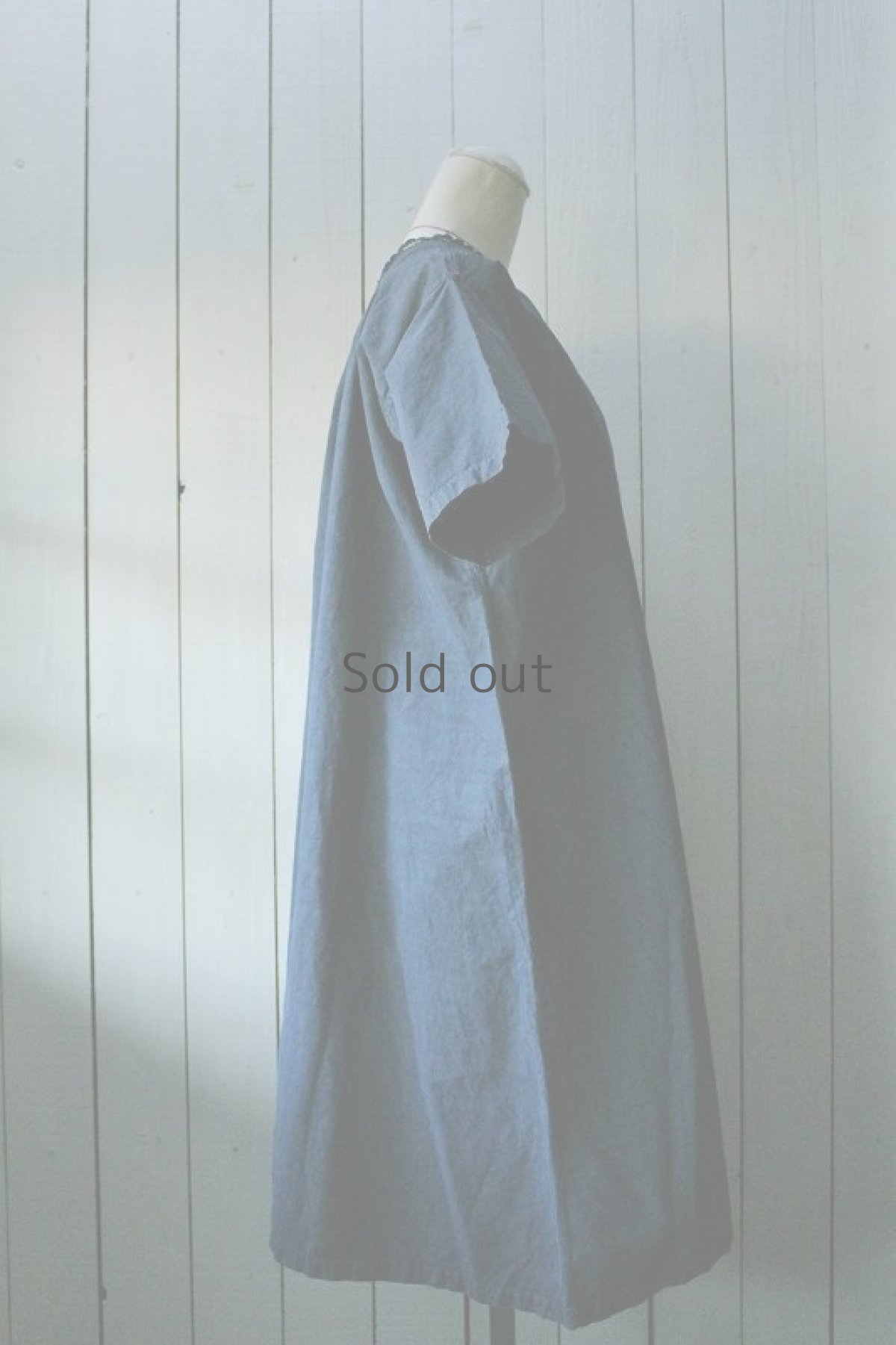 画像4: 【フランス】アンティークリネン×染　ワンピース　半袖（青藍色） (4)