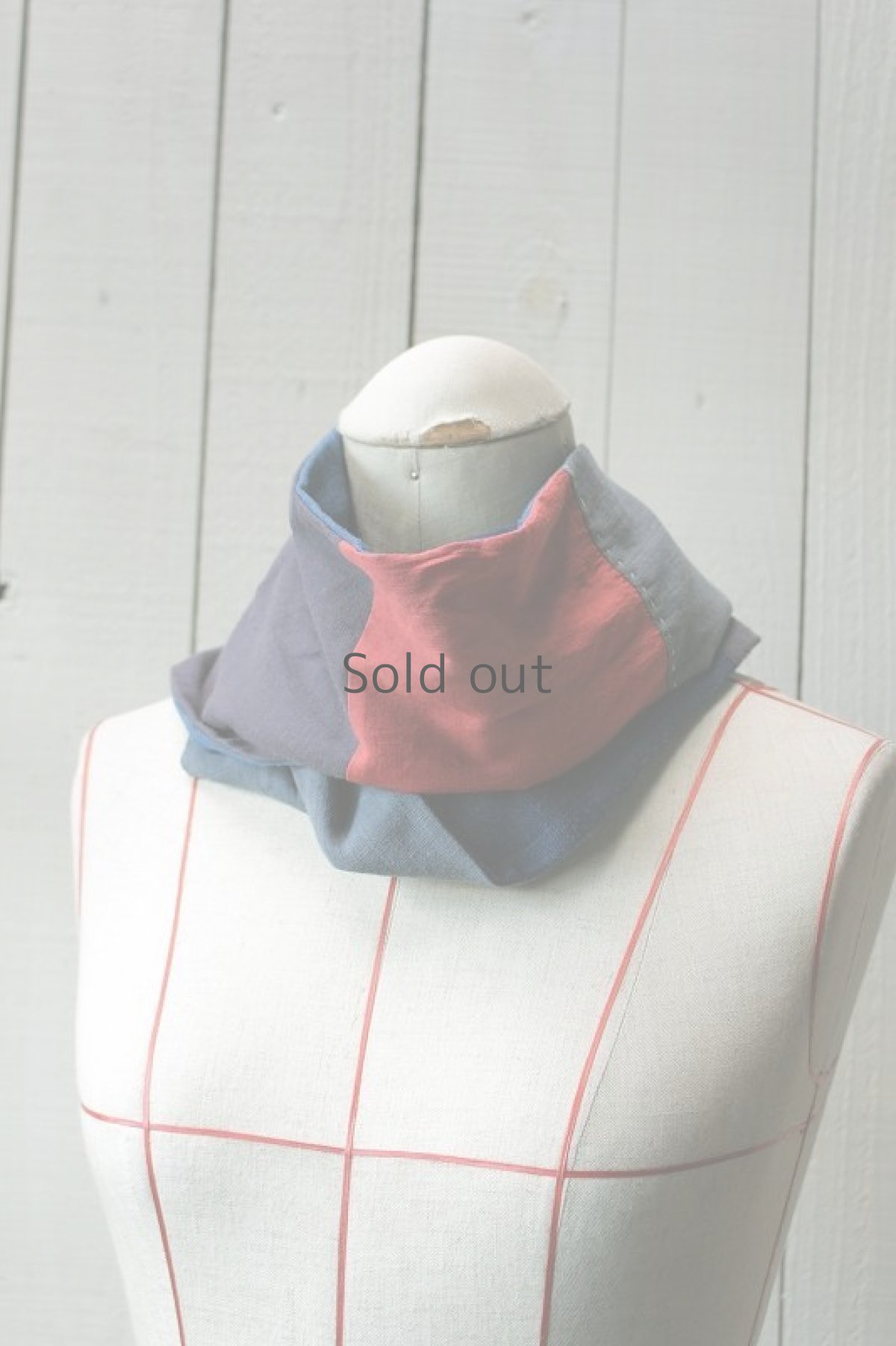 画像3: 【ササキチホ】古布　スヌード（藍・朱色・灰色） (3)