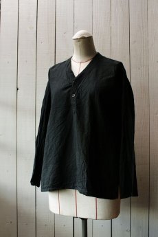 画像1: 【ブルガリア】1950年代のコットンリネンシャツ（墨黒色） (1)