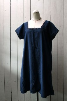 画像1: 【フランス】ビンテージコットン　フレンチスリーブドレス（青藍色） (1)