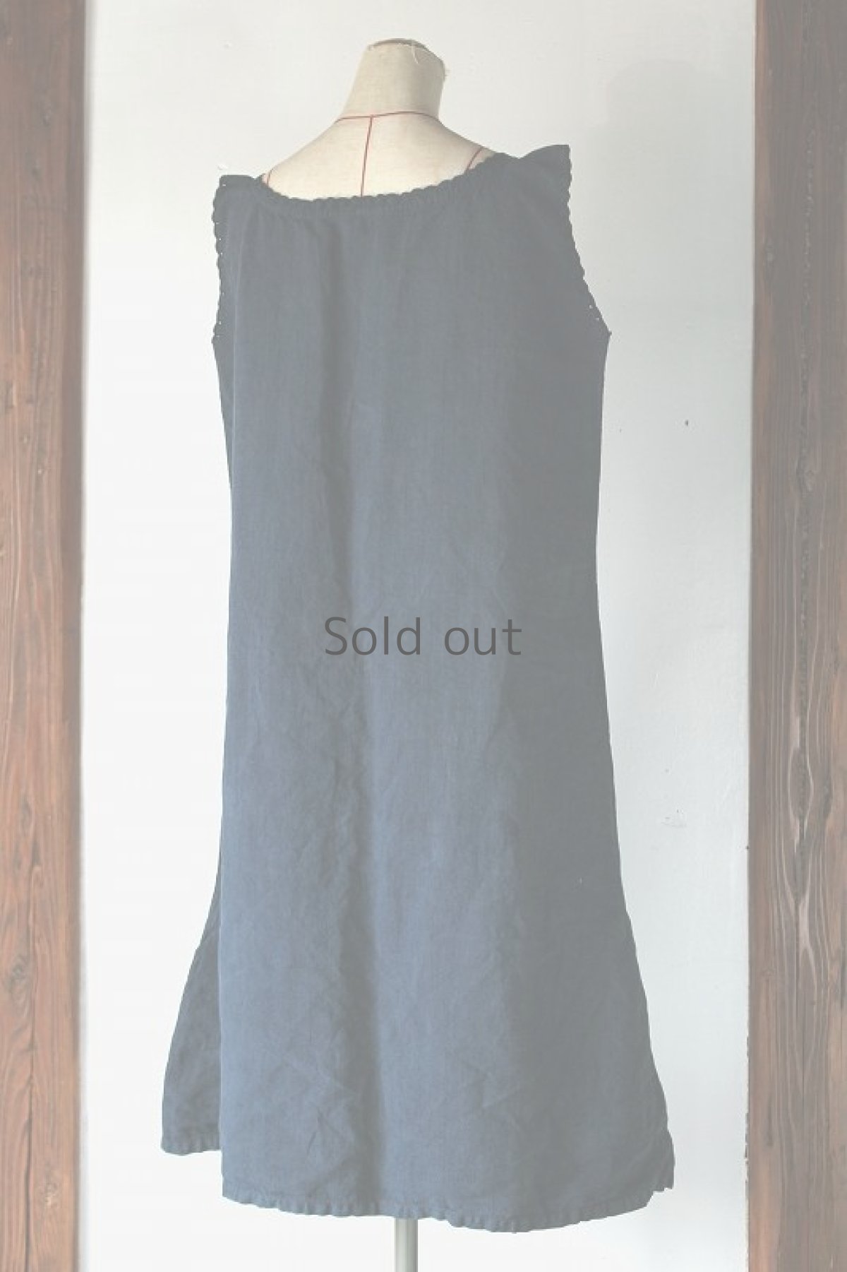 画像3: 【フランス】アンティークリネン×染　ノースリーブワンピ（ハンドリペアあり）（青藍色） (3)