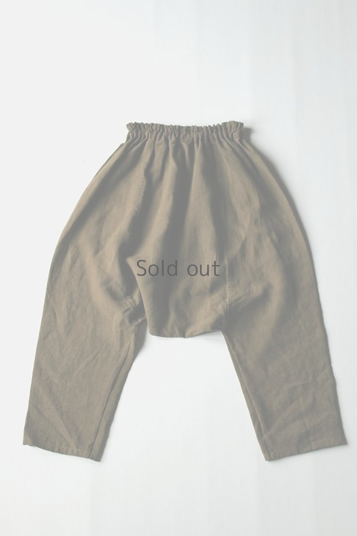 画像2: 【ササキチホ】アンティークリネン×染×古布　ボリュームサルエルパンツ（桑茶色） (2)