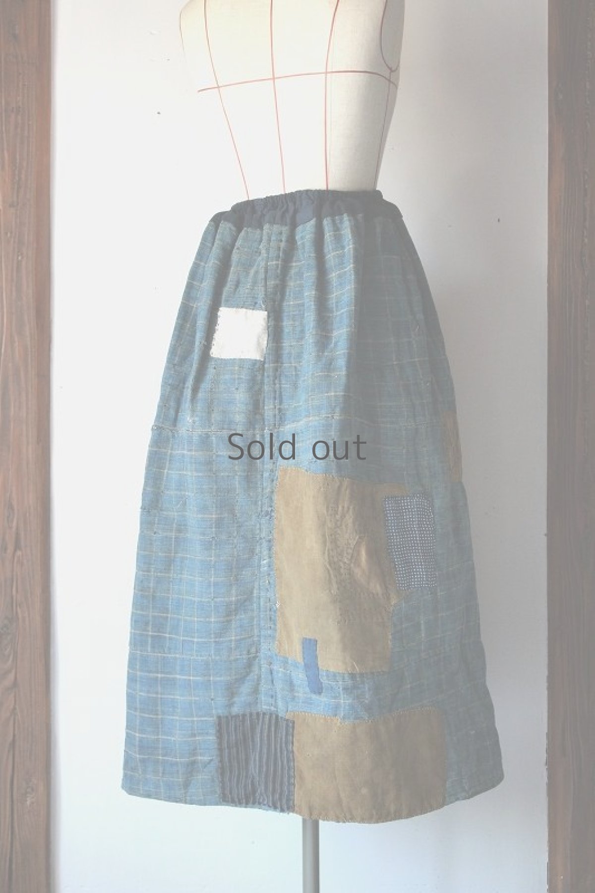 画像3: 【MITSUGU SASAKI】藍染古布　農婦のロングスカート（パッチワーク） (3)