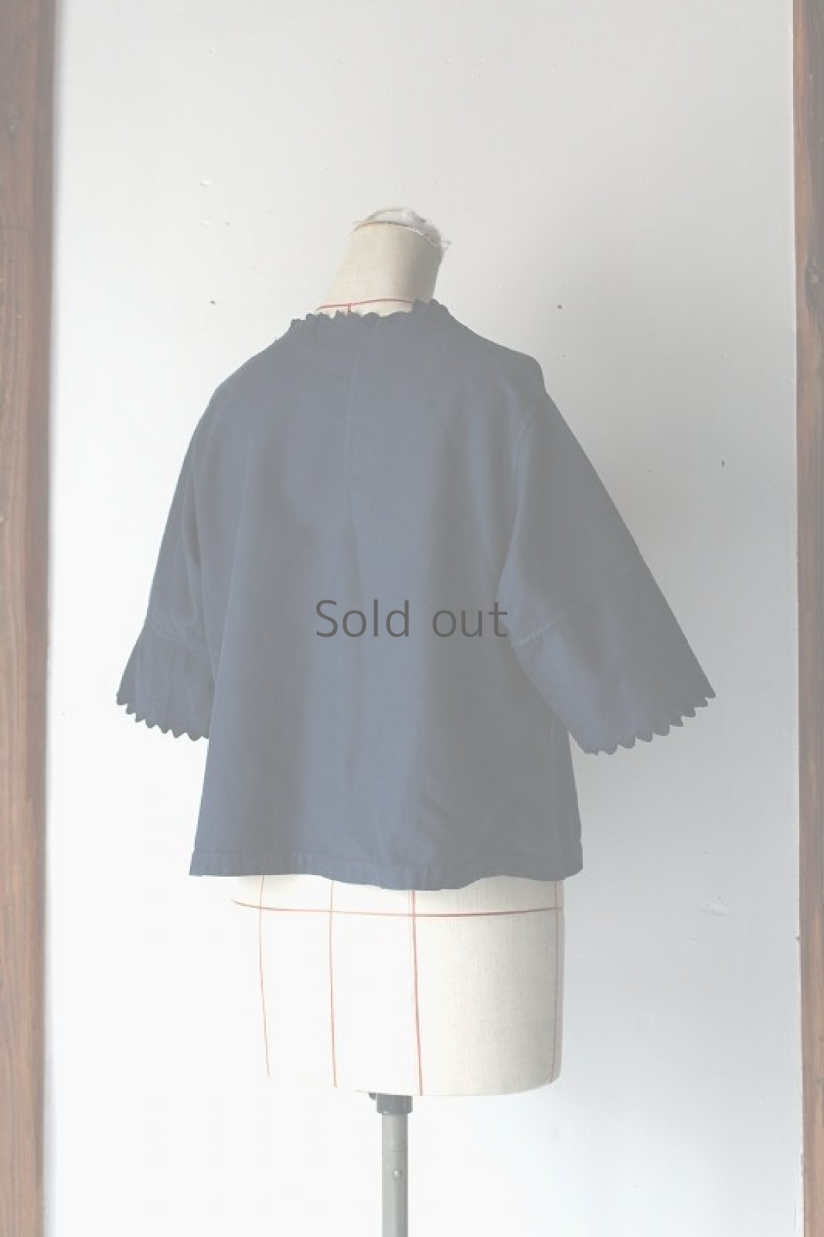 画像3: 【フランス】アンティークコットン×染 裏起毛ブラウス(裾刺繍)(青藍色) (3)