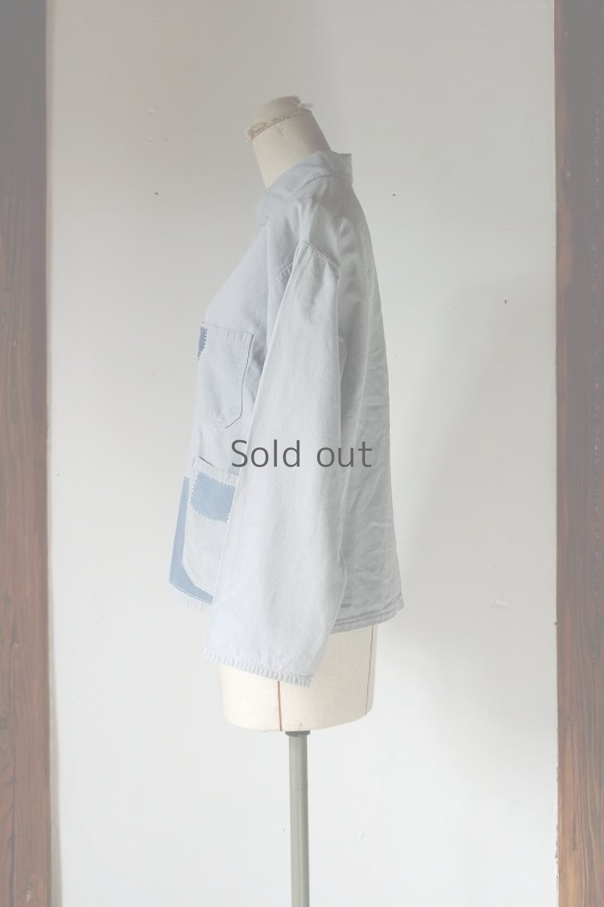 画像2: 【MITSUGU SASAKI】ビンテージリメイク　パッチワークワークジャケット（ライトグレー） (2)