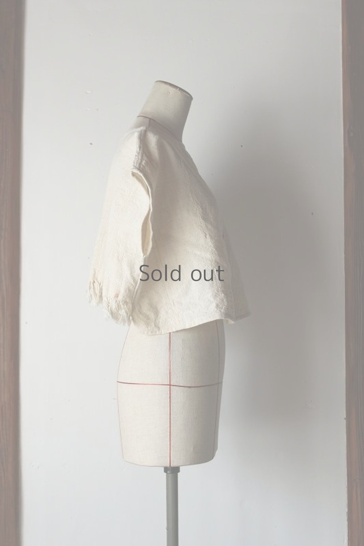 画像4: 【ササキチホ】手織り綿　フレンチスリーブのエスニックブラウス（薄藍・藍・赤） (4)