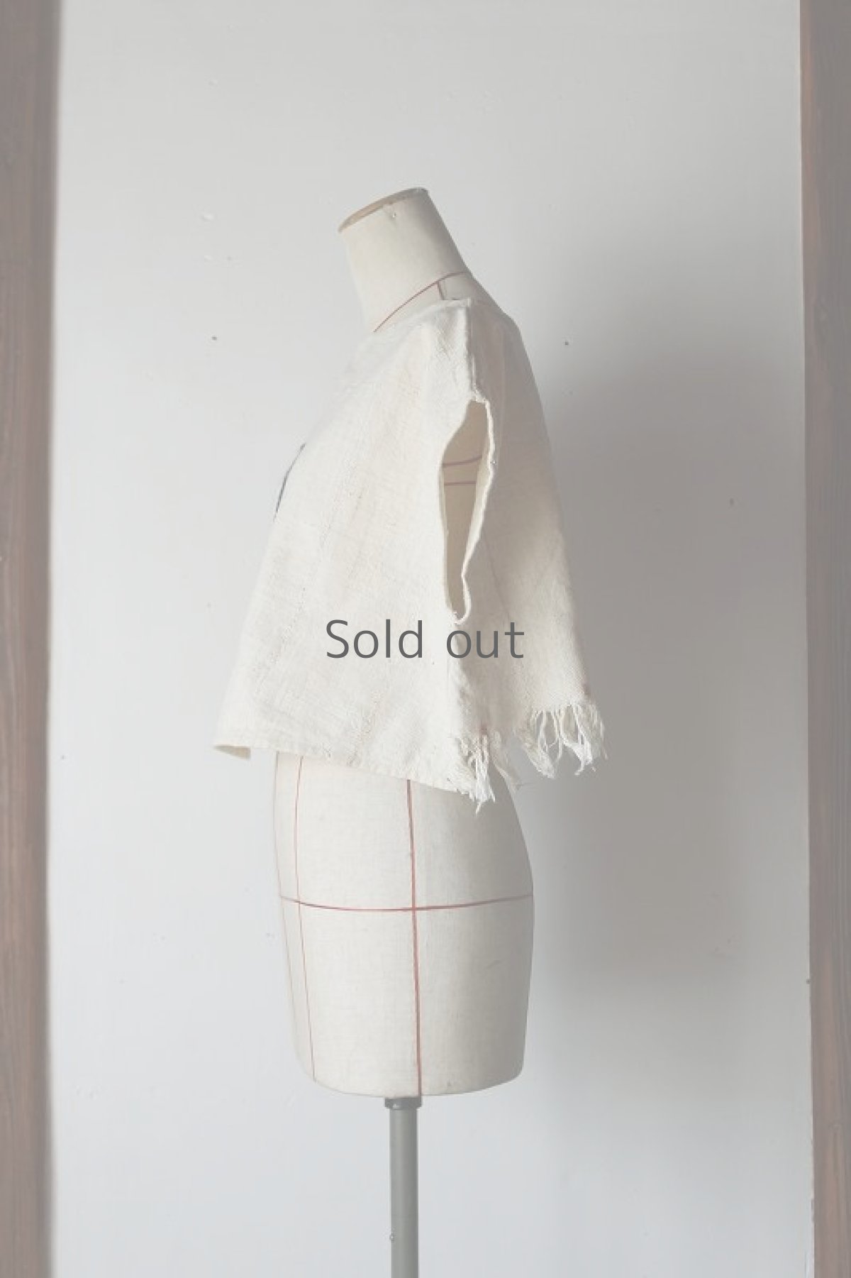 画像2: 【ササキチホ】手織り綿　フレンチスリーブのエスニックブラウス（薄藍・藍・赤） (2)