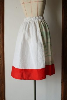 画像3: 【ササキチホ】古布×リネン　白と赤のスカート（日本） (3)