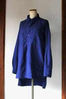 画像1: 【フランス】１９７０年代頃のブルーワークシャツ（裾直線：未使用） (1)