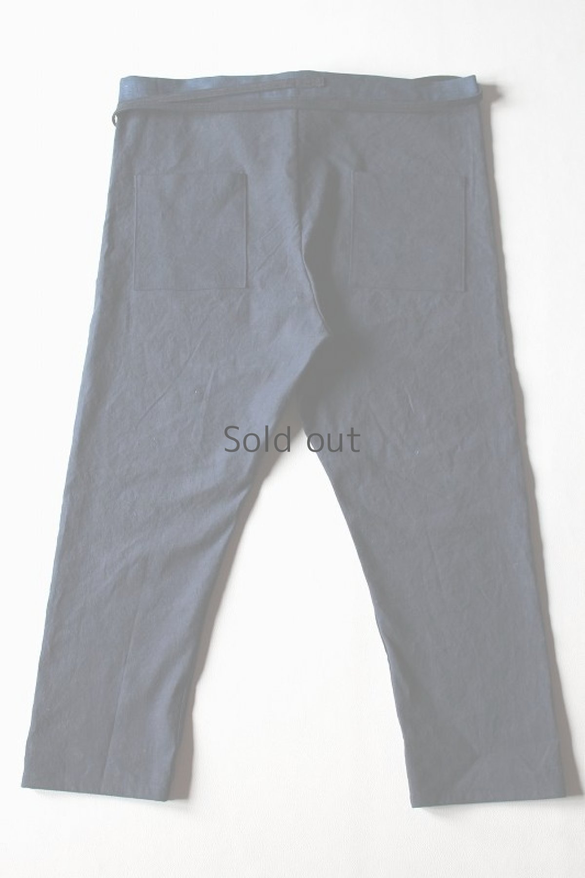 画像2: 【ササキチホ】アンティークリネン×染 少し細みのもんぺ(青藍色)(ウエストひも) (2)