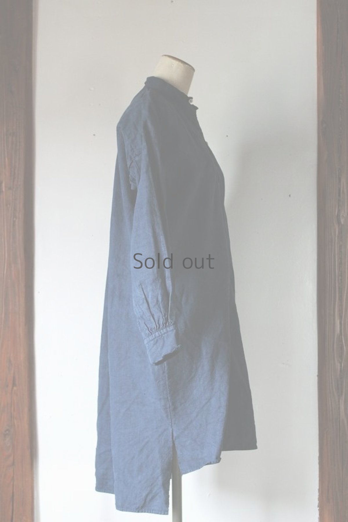 画像4: 【フランス】アンティークリネン×染　ロングシャツ（青藍色） (4)