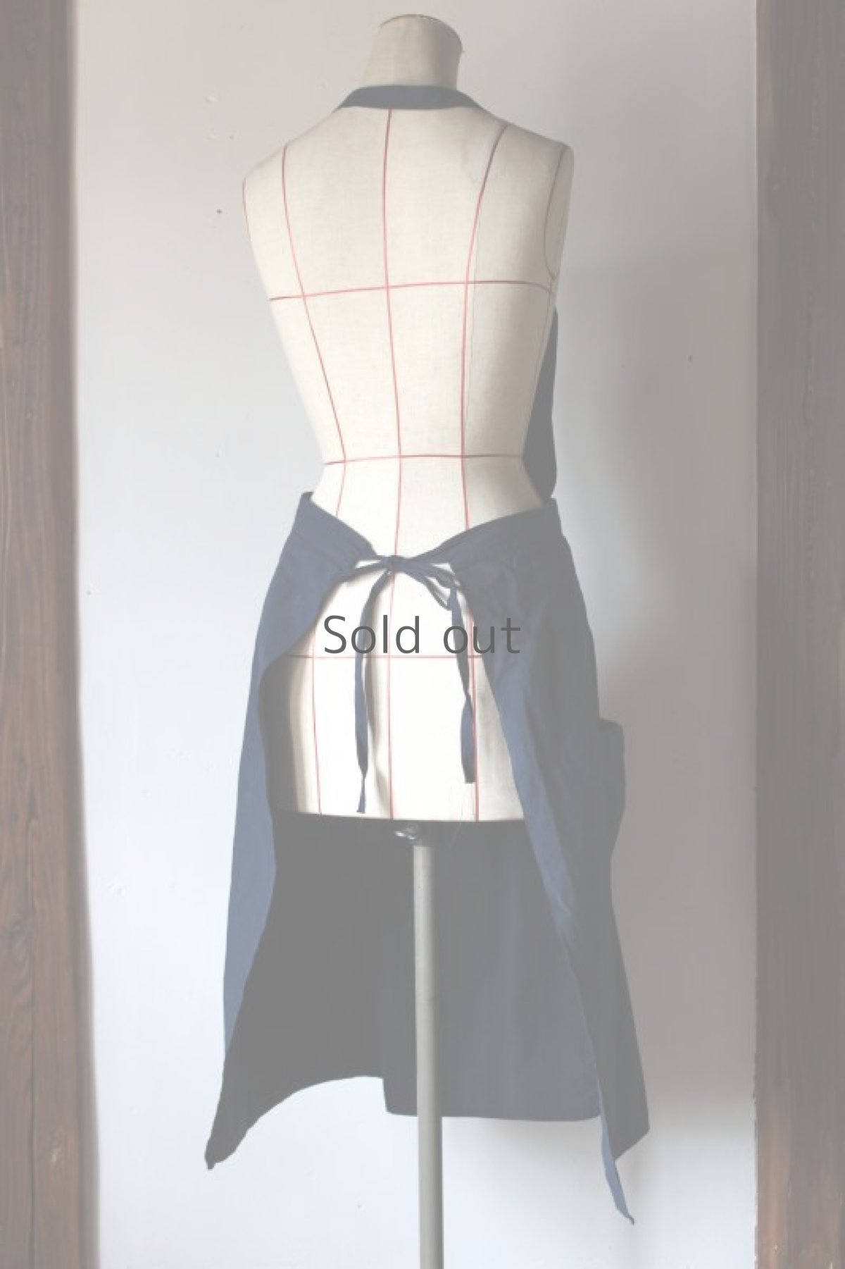 画像3: 【フランス】アンティークコットン×染　エプロン（青藍色） (3)