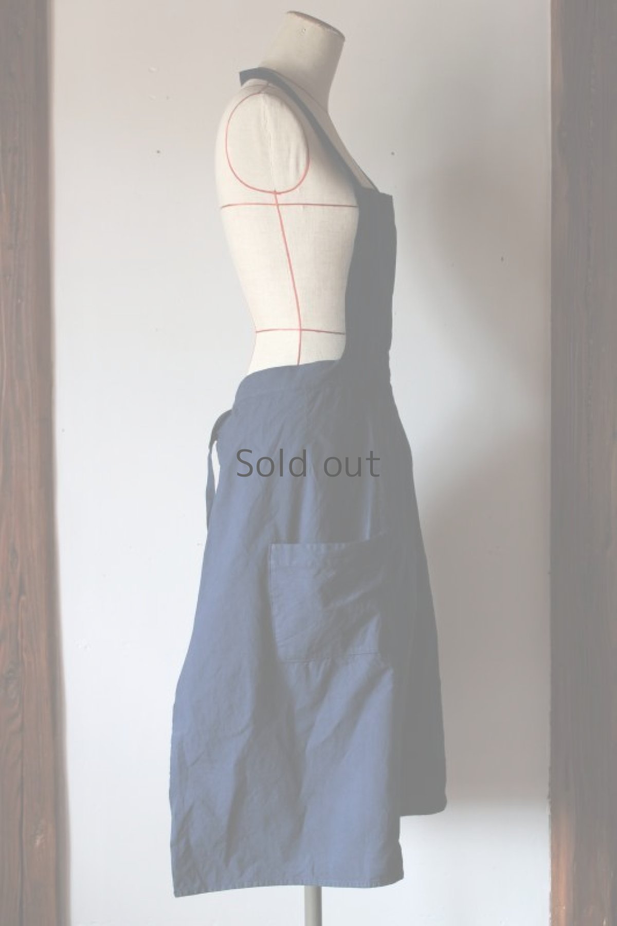 画像4: 【フランス】アンティークコットン×染　エプロン（青藍色） (4)