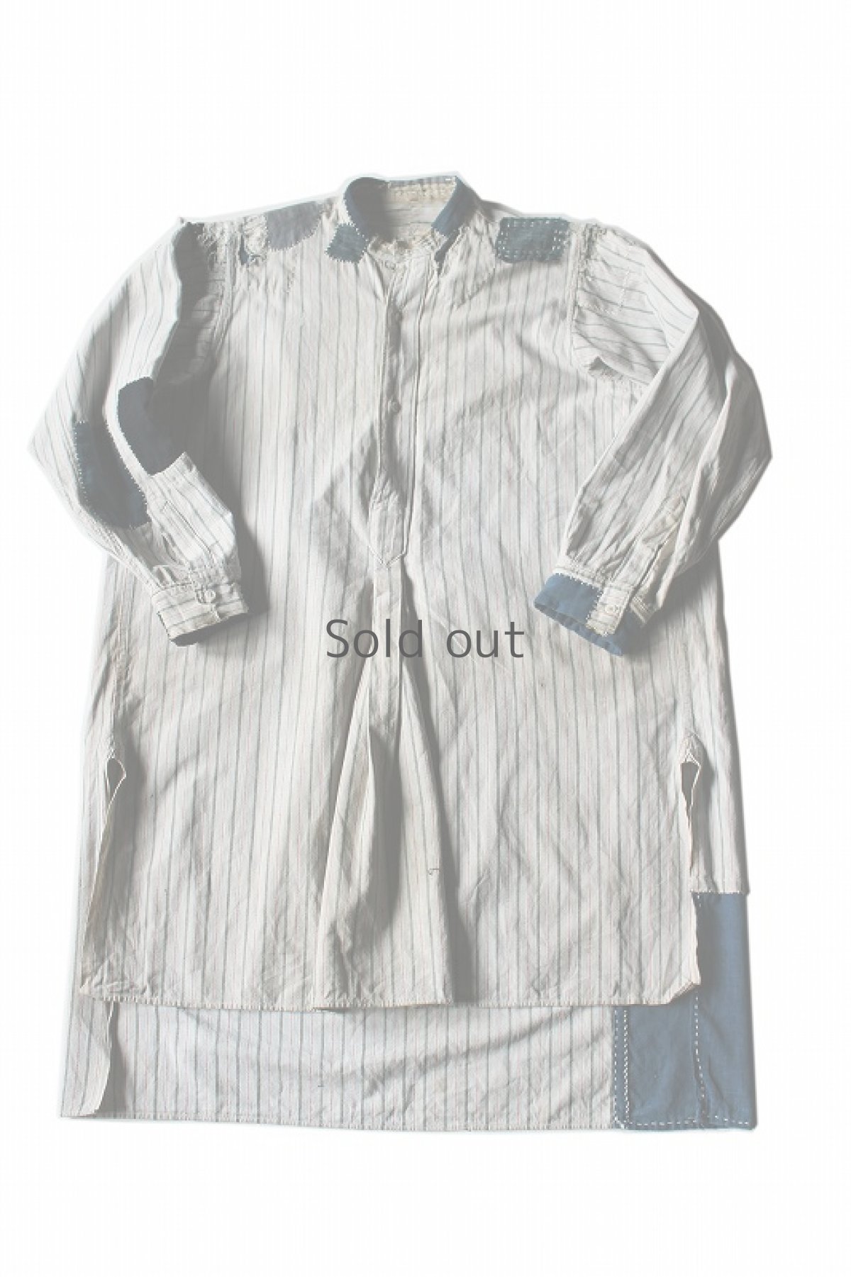 画像1: 【MITSUGU SASAKI】アンティークリペア　ファーマーズ　ロングスモックシャツ（古布と刺し子） (1)