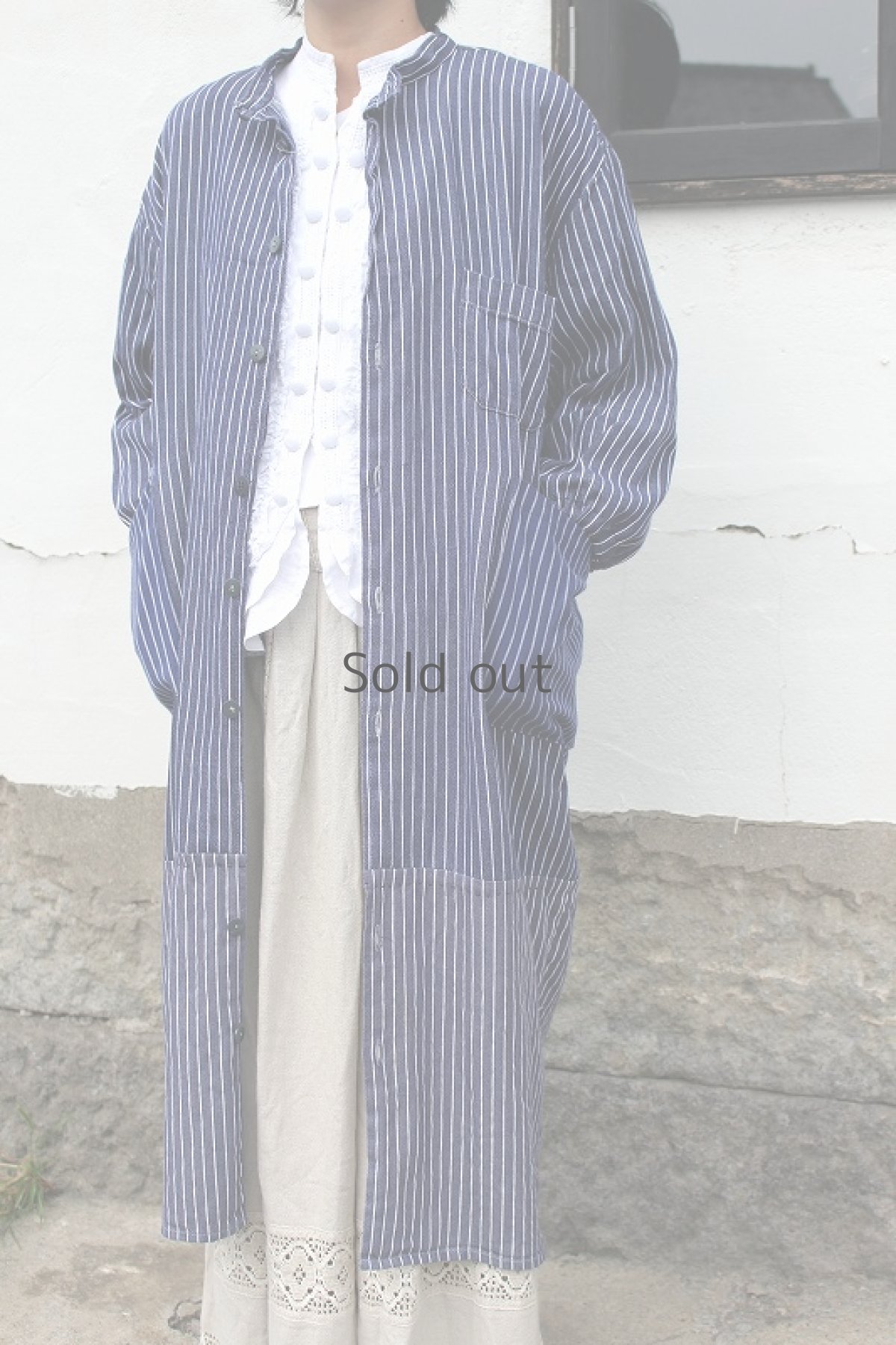 画像3: 【佐々木印】ビンテージリメイク　ストライプシャツ　ロングコート（裏起毛） (3)