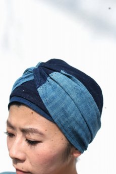 画像2: 【ササキチホ】藍染古布　ターバンヘアバン（浅葱藍と濃藍） (2)