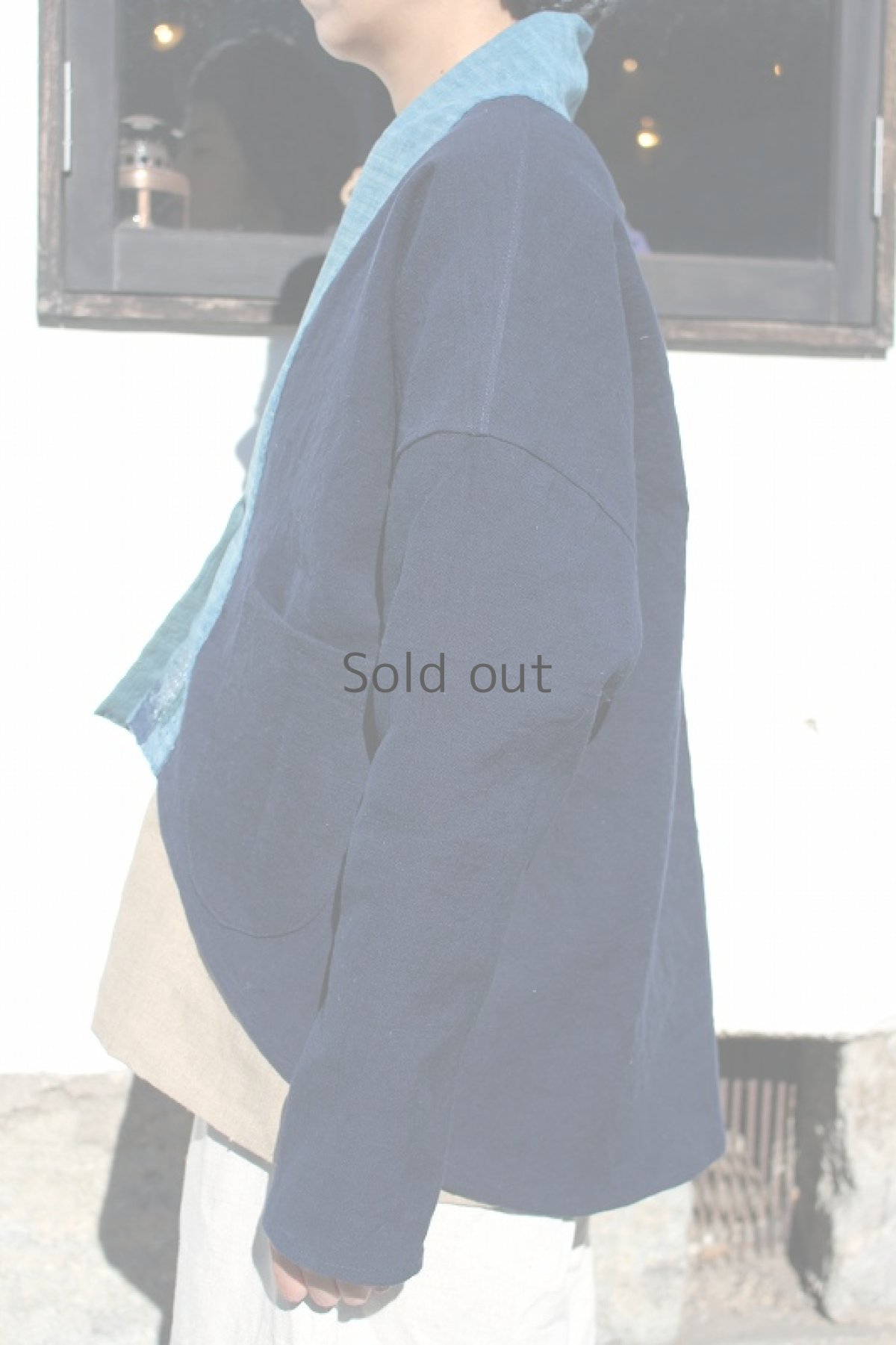 画像3: 【ササキチホ】アンティークリネン×染　つぎはぎ衿の羽織（青藍色） (3)