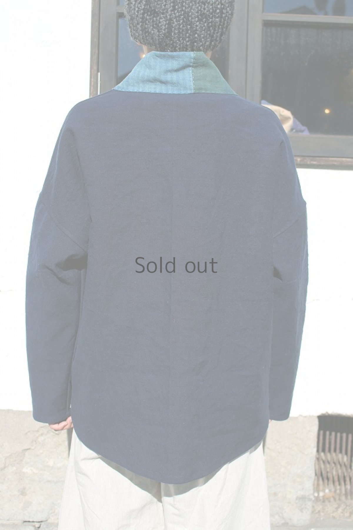 画像4: 【ササキチホ】アンティークリネン×染　つぎはぎ衿の羽織（青藍色） (4)