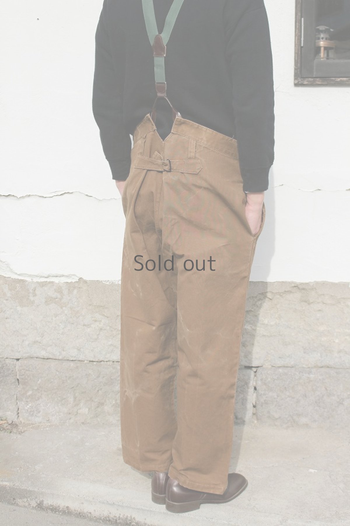 画像4: 【フランス】１９６０年代頃のブラウンダック　レイルウェイワークパンツ（サイズ大きめのためサスペンダー付き） (4)