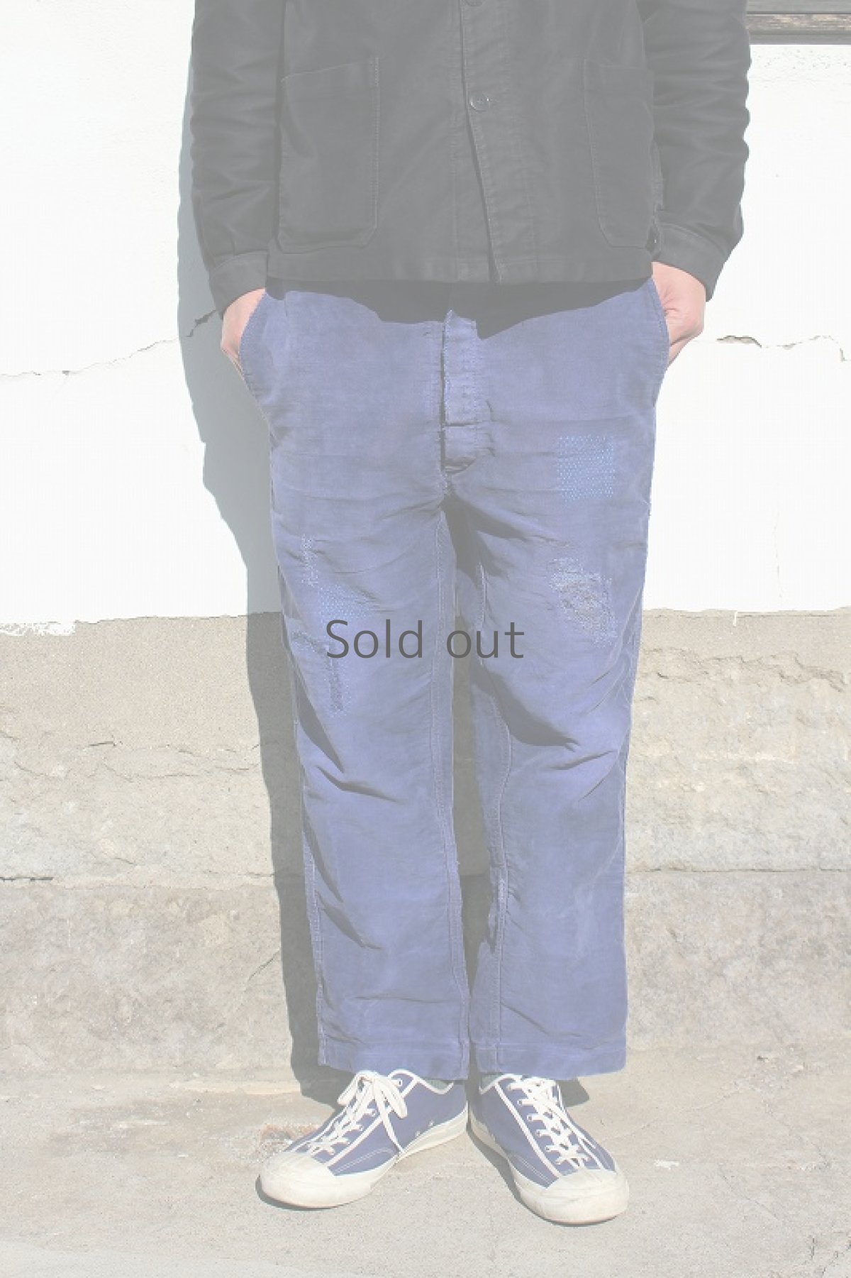 画像3: 【フランス】１９５０年代頃のブルーモールスキンワークパンツ（ビンテージリペア） (3)