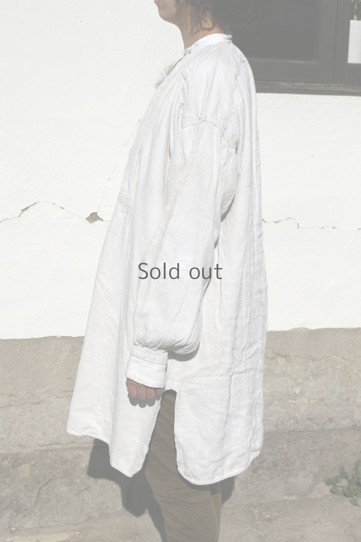 画像3: 【ドイツ】アンティークリネン　スモックシャツワンピース（リペアあり） (3)