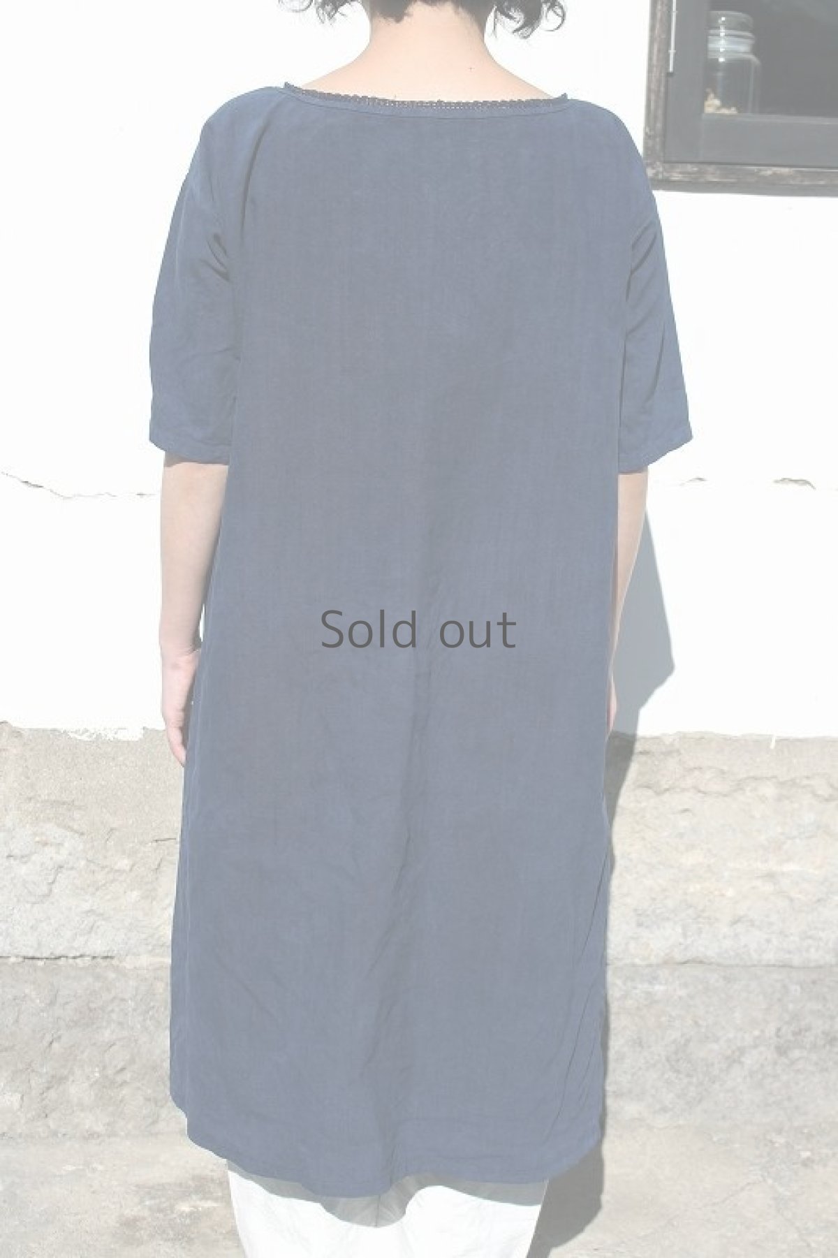 画像4: 【フランス】アンティークリネン×染　Ａラインワンピース（青藍色） (4)