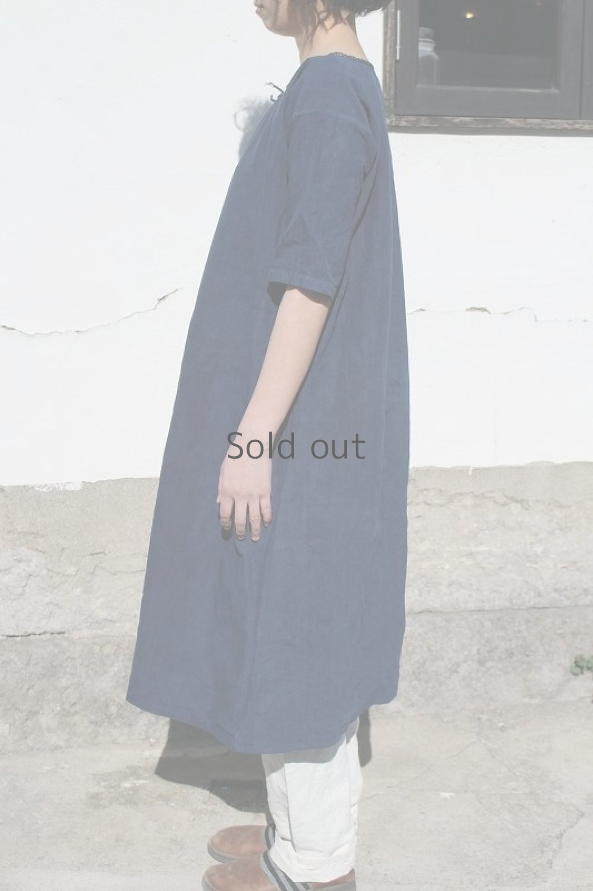 画像3: 【フランス】アンティークリネン×染　Ａラインワンピース（青藍色） (3)