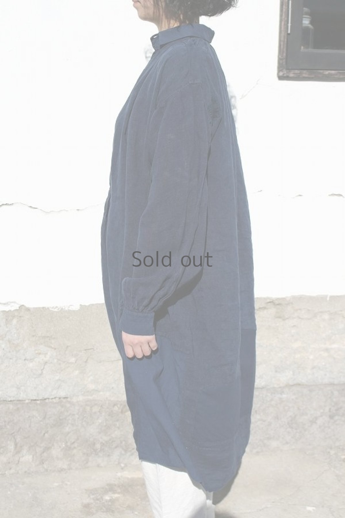 画像3: 【フランス】アンティークリネン×染×ハンドリペア　スモックシャツワンピース（青藍色） (3)