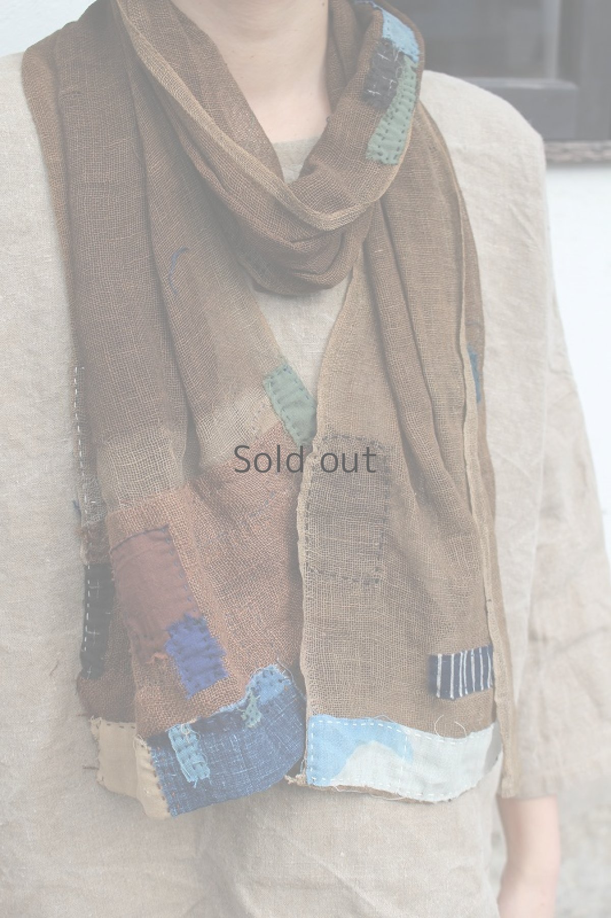 画像2: 【ササキチホ】柿渋蚊帳古布　つぎはぎちくちくストール (2)