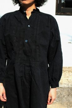 画像1: 【フランス】アンティークリネン×染　スモックロングシャツ（墨黒色） (1)