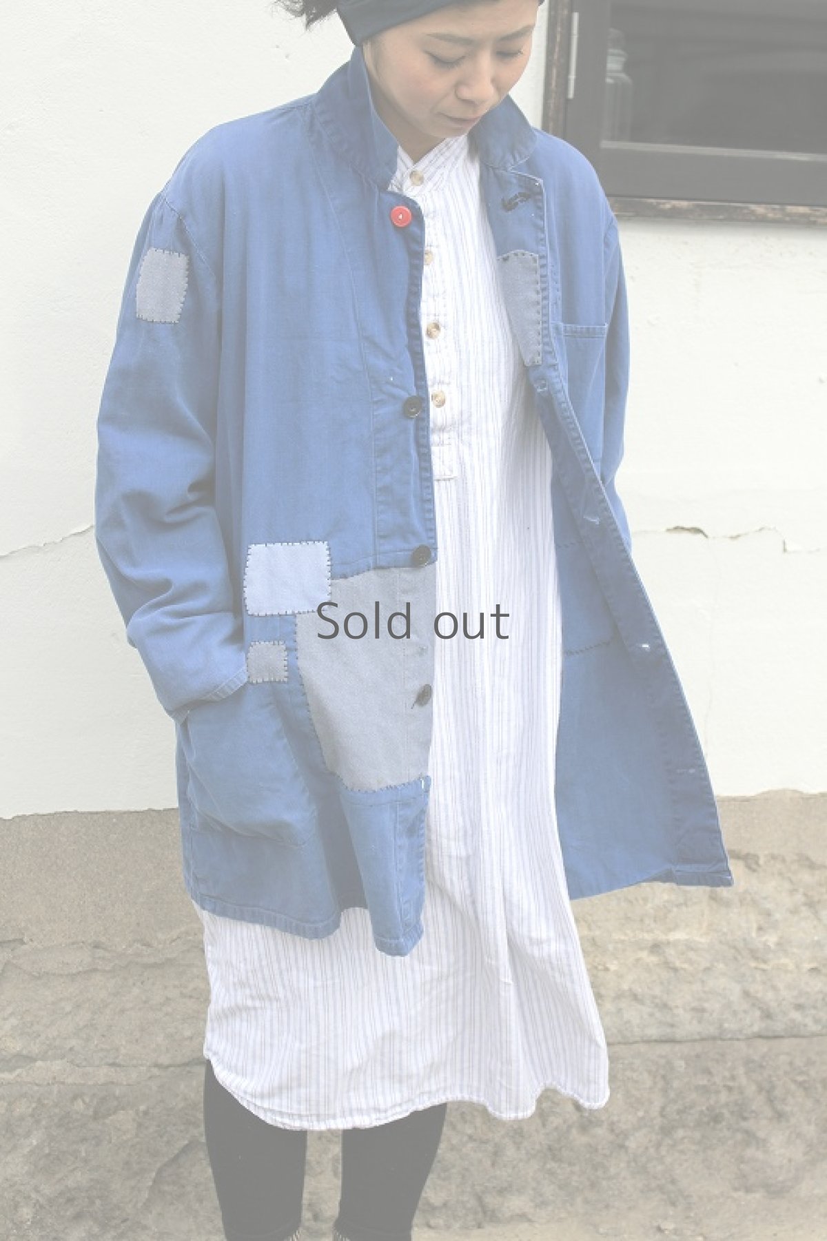 画像3: 【MITSUGU SASAKI】ビンテージリメイク　パッチワークのブルーワークコート (3)