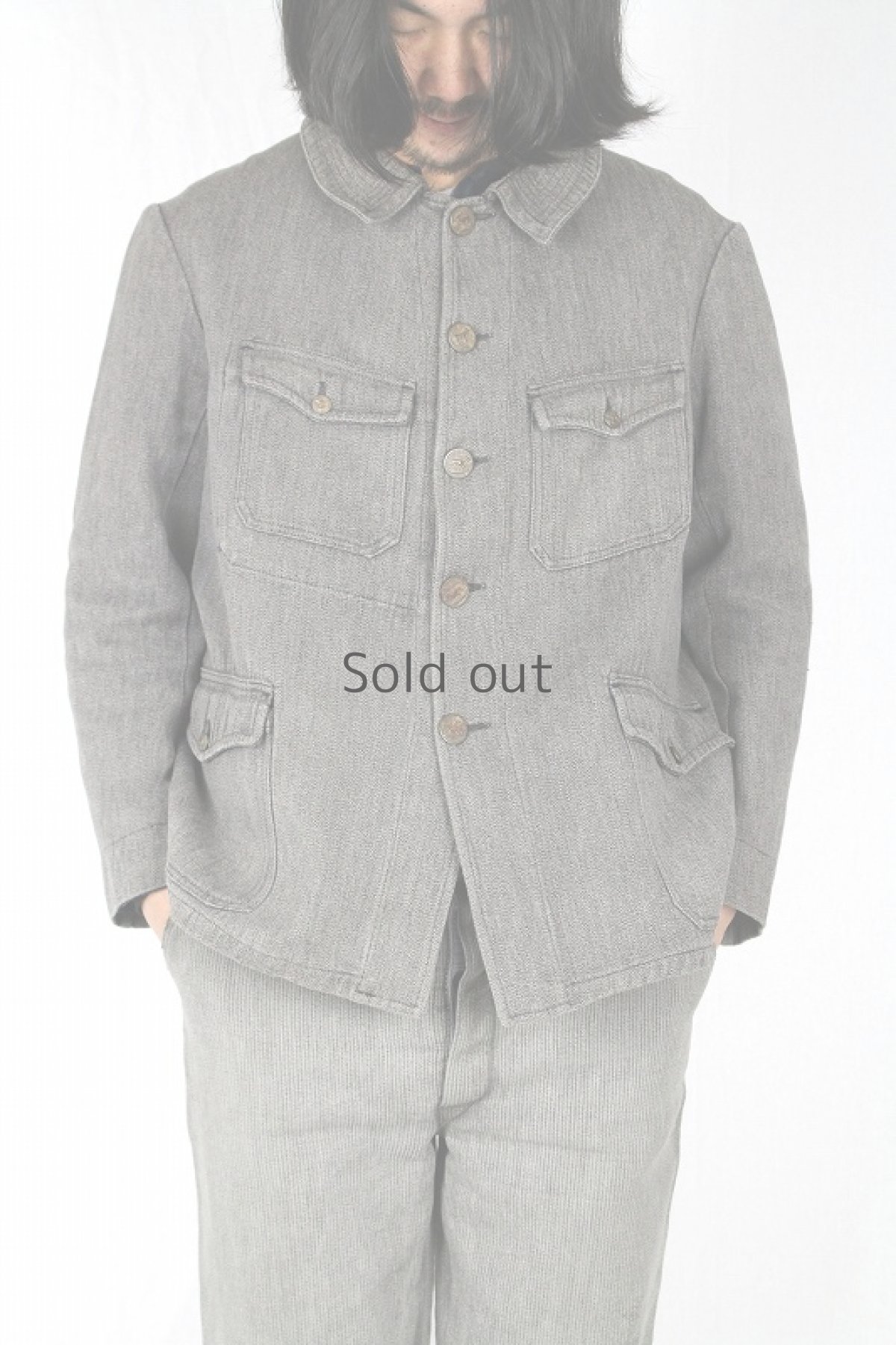 画像3: 【フランス】１９３０年代頃のブラックシャンブレー　動物ボタンハンティングジャケット（La Levre） (3)