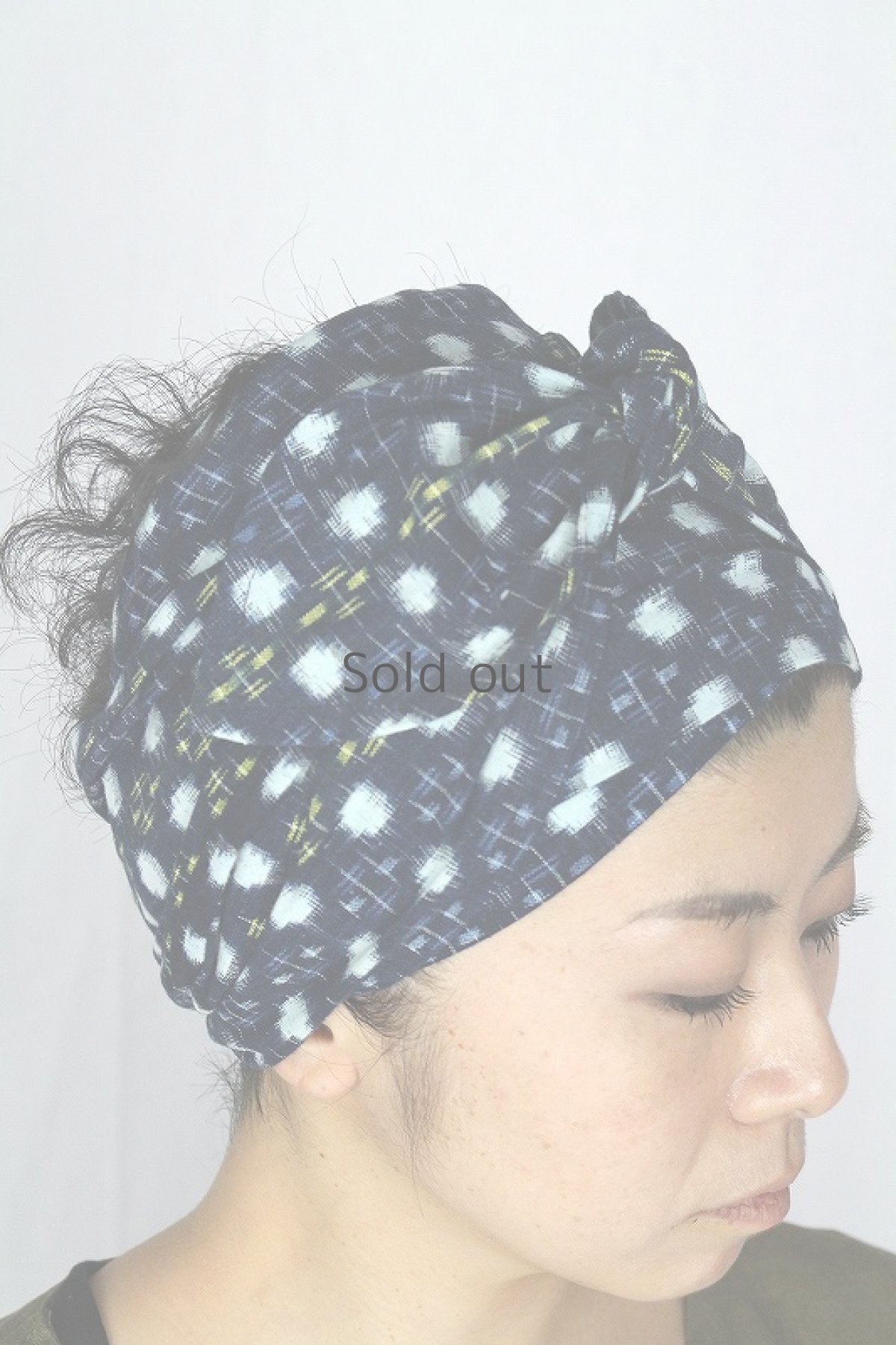 画像2: 【ササキチホ】藍染古布　ターバンヘアバン（絣） (2)