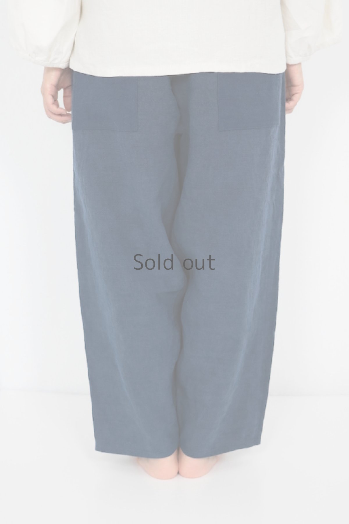 画像4: 【ササキチホ】アンティークリネン×染　マチ付きもんぺ（青藍色） (4)