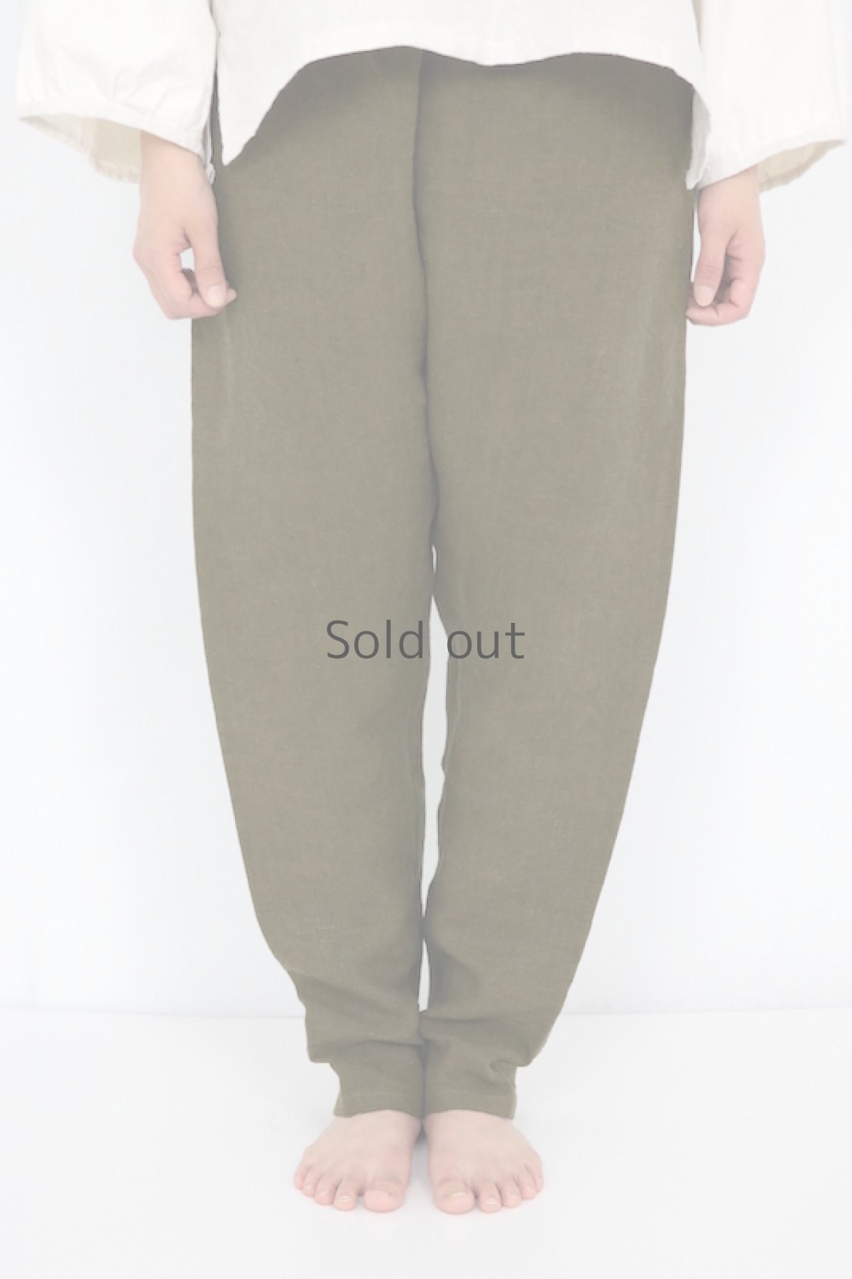 画像2: 【ササキチホ】アンティークリネン×　少し細めのもんぺ（オリーブ） (2)