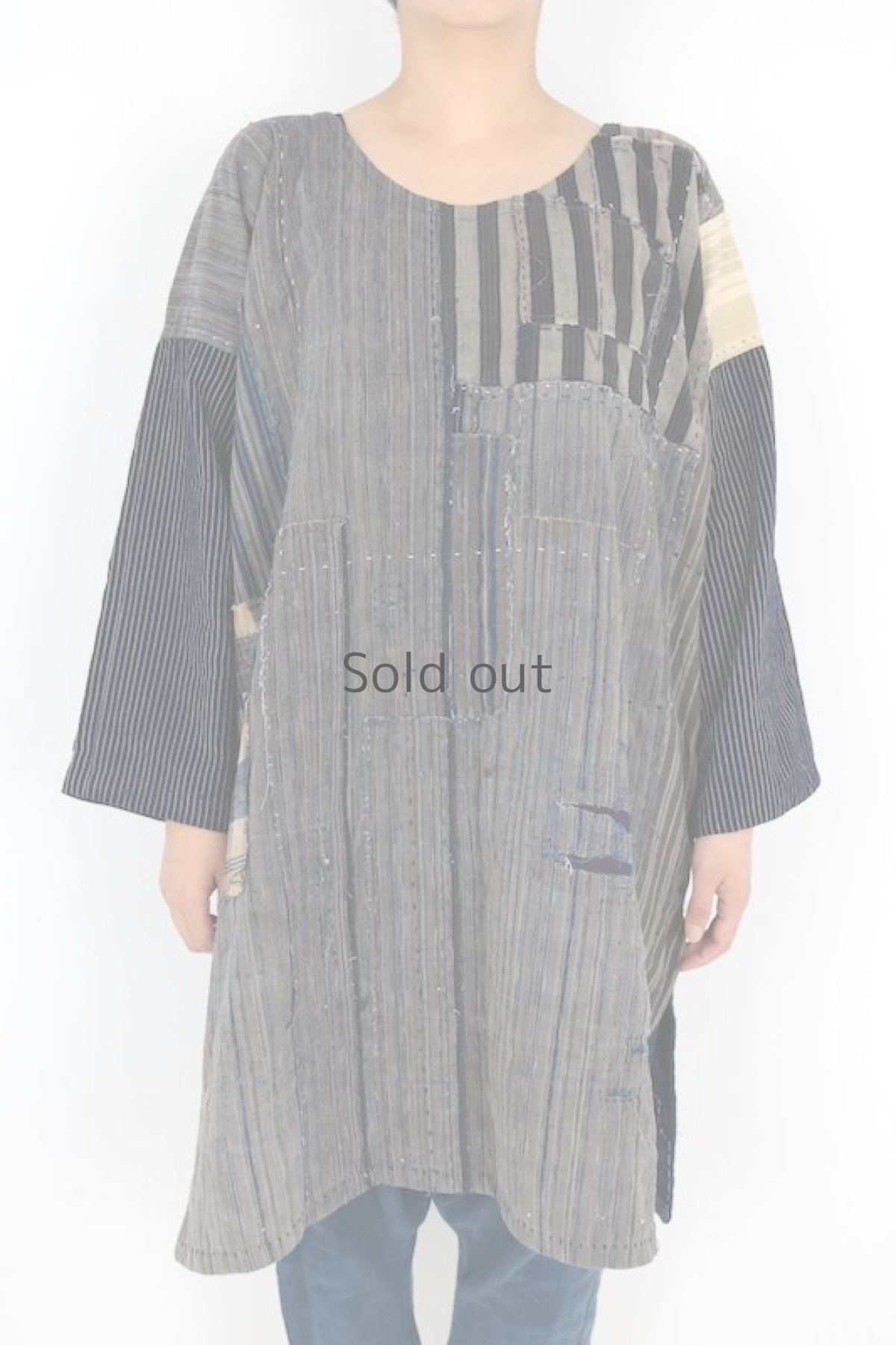 画像2: 【ササキチホ】襤褸古布　つぎはぎBORO　ロングシャツ（チュニック丈） (2)