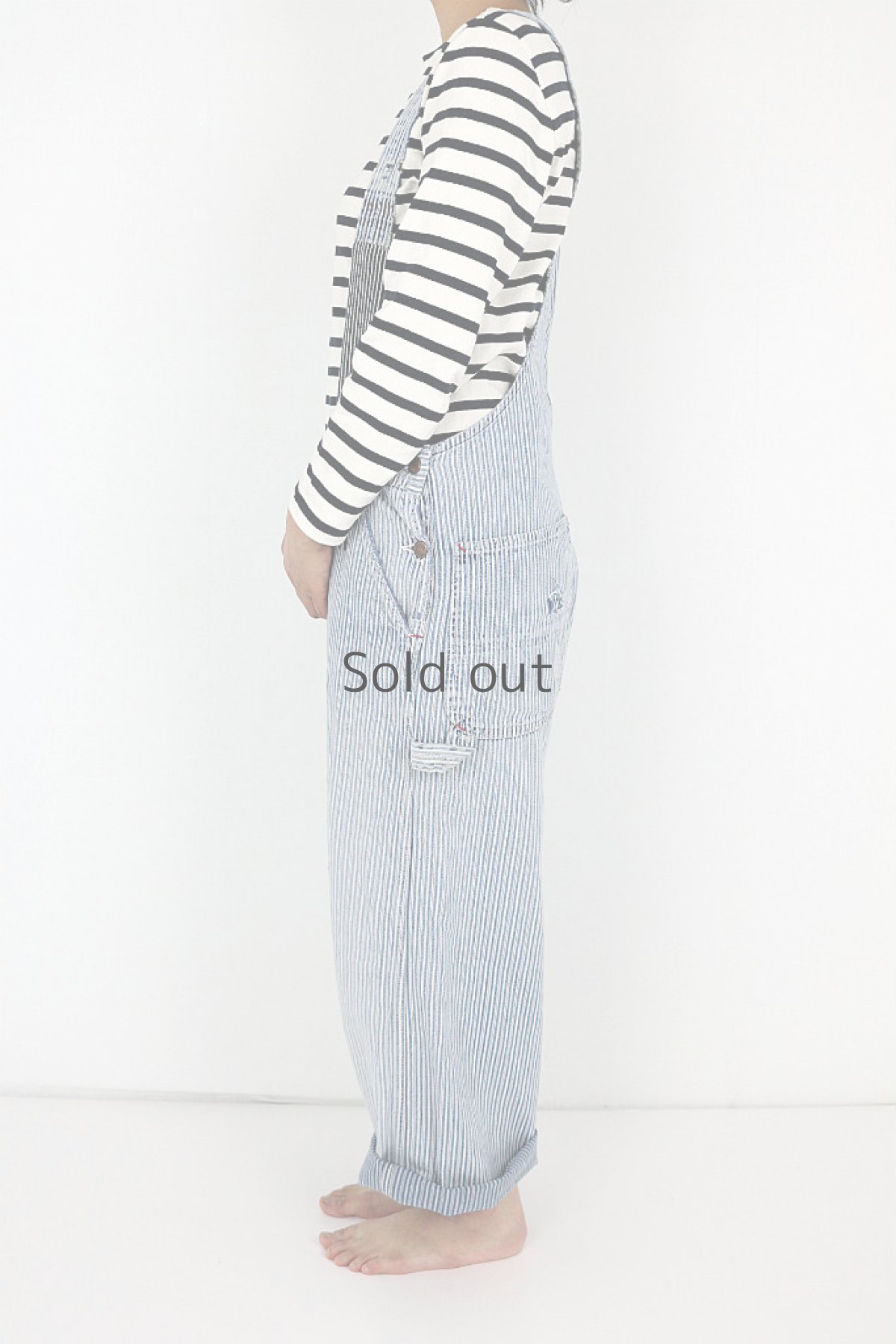 画像2: 【MITSUGU SASAKI】ビンテージリメイク　半分ヒッコリーオーバーオール（BIGMAC） (2)