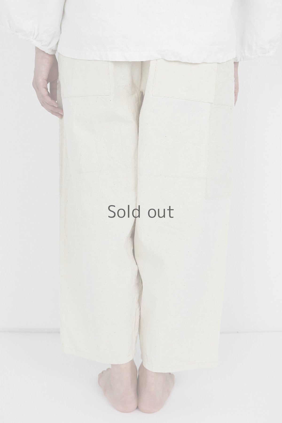 画像3: 【ササキチホ】アンティークリネン×古布　パッチワーク　少し太めのもんぺ（生成り色） (3)