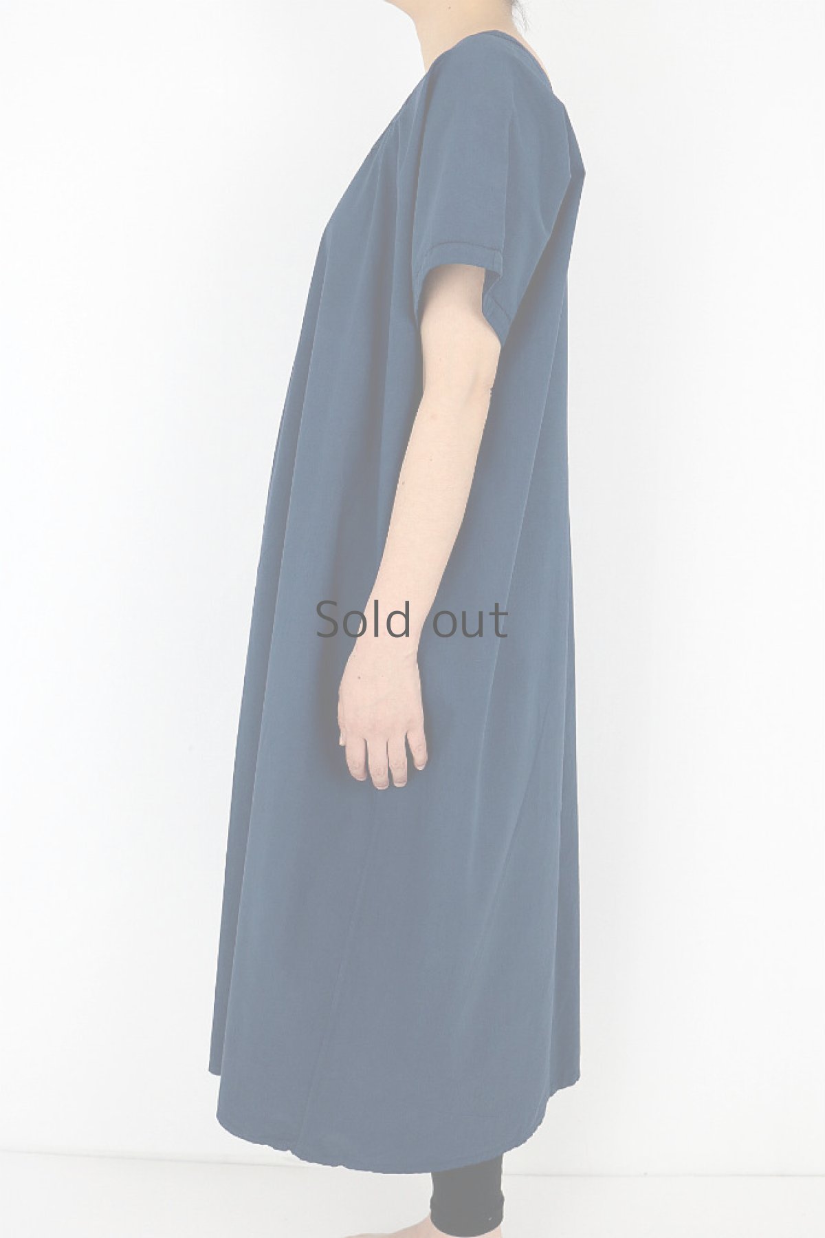 画像3: 【フランス】アンティークコットン×染　スクェアネック　半袖ロングワンピ（青藍色） (3)