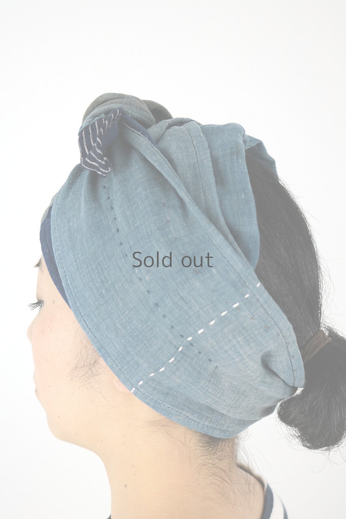 画像3: 【ササキチホ】藍染古布　ターバンヘアバン（二重・浅葱藍と濃藍） (3)