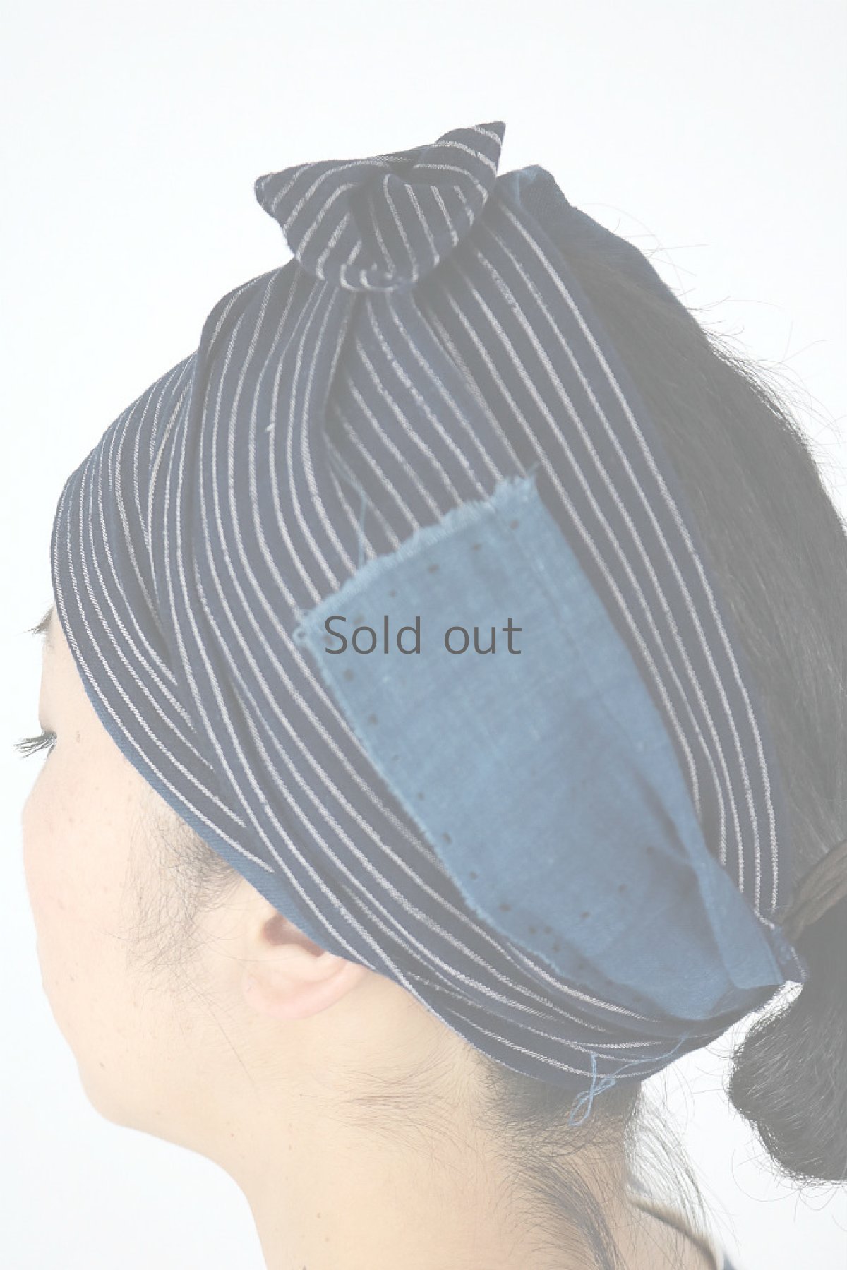 画像2: 【ササキチホ】藍染古布　ターバンヘアバン（藍のストライプ） (2)