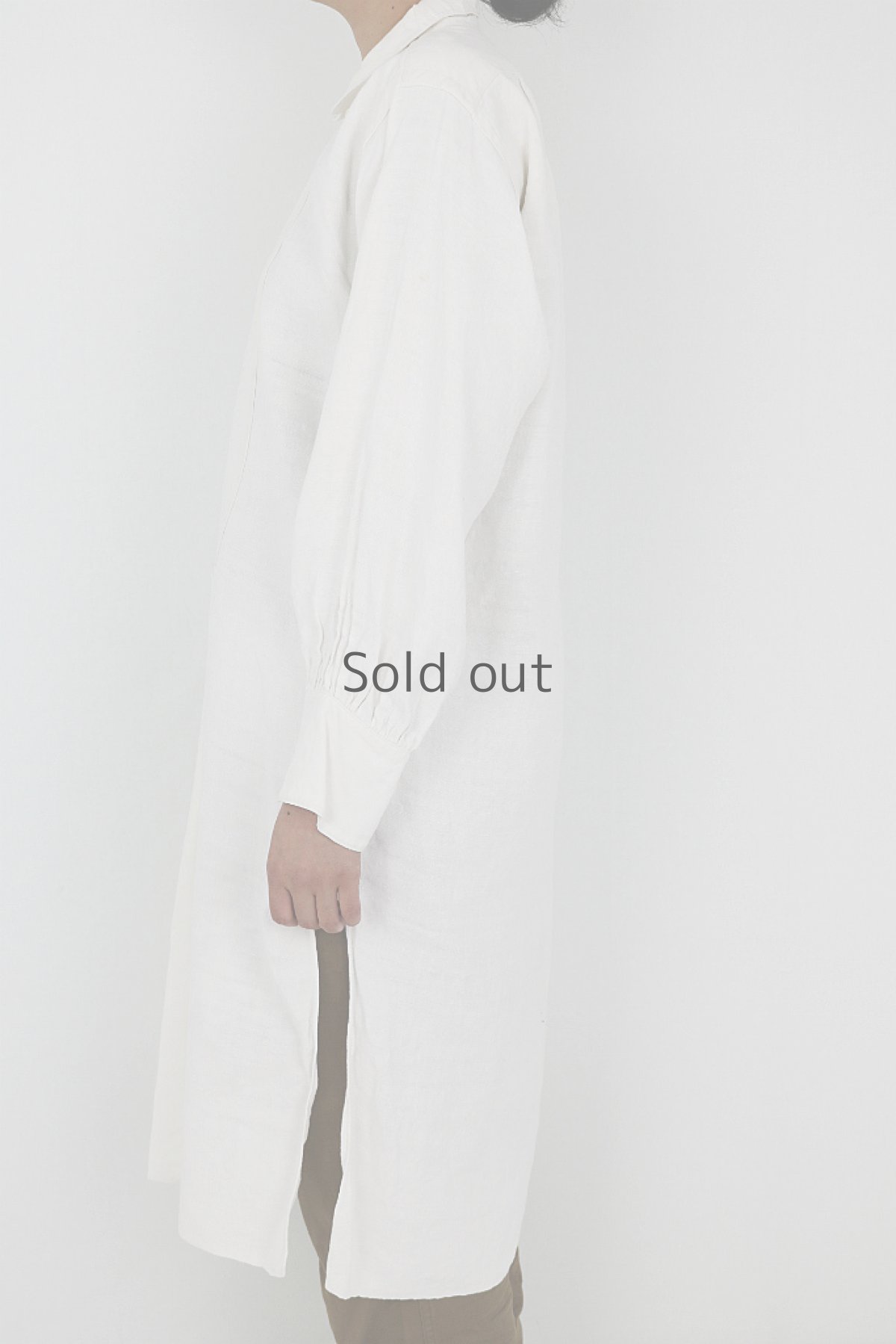 画像3: 【フランス】アンティークリネン　スモックロングシャツ（白色） (3)