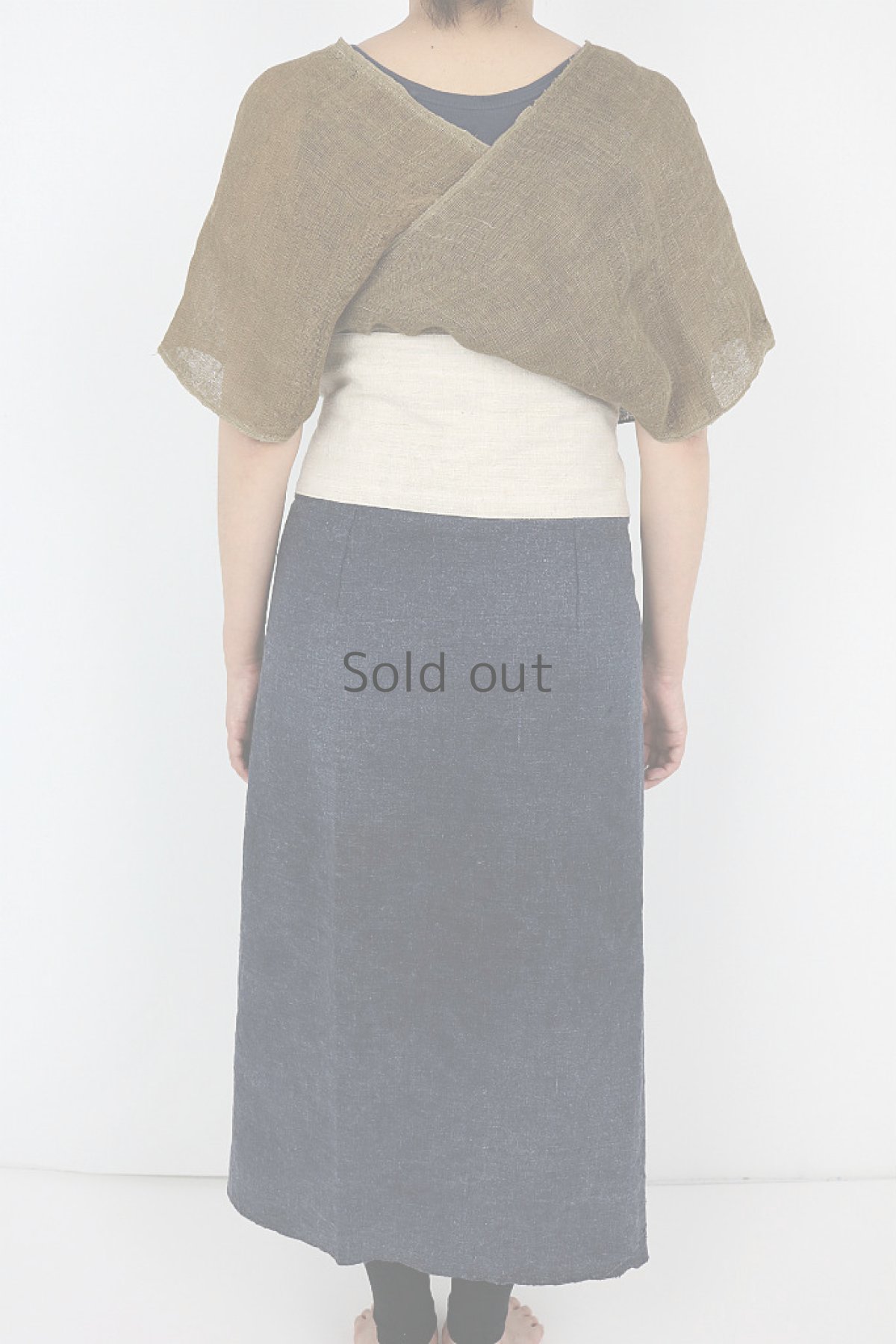 画像4: 【ササキチホ】アンティークリネン×古布　着物風ラップドレス（蚊帳、リネン、ヘンプ） (4)