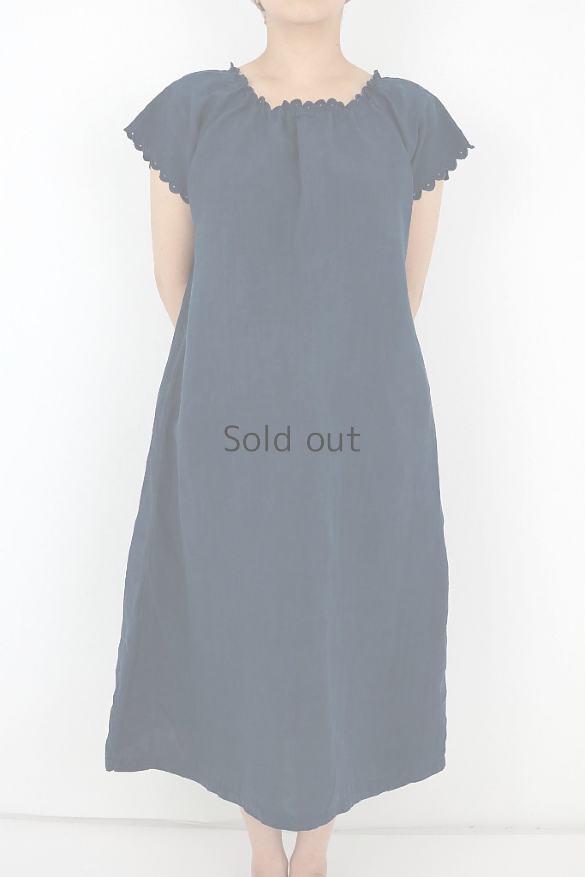 画像2: 【フランス】アンティークリネン×染　半袖ワンピース（青藍色） (2)