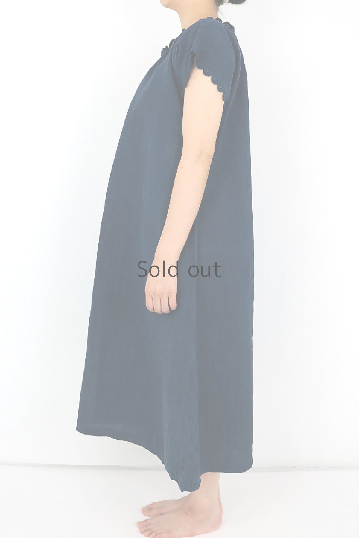 画像3: 【フランス】アンティークリネン×染　半袖ワンピース（青藍色） (3)