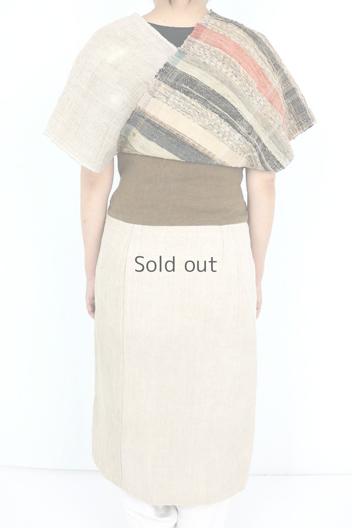 画像4: 【ササキチホ】アンティークリネン×古布　着物風ラップドレス（裂織り、蚊帳、リネン） (4)