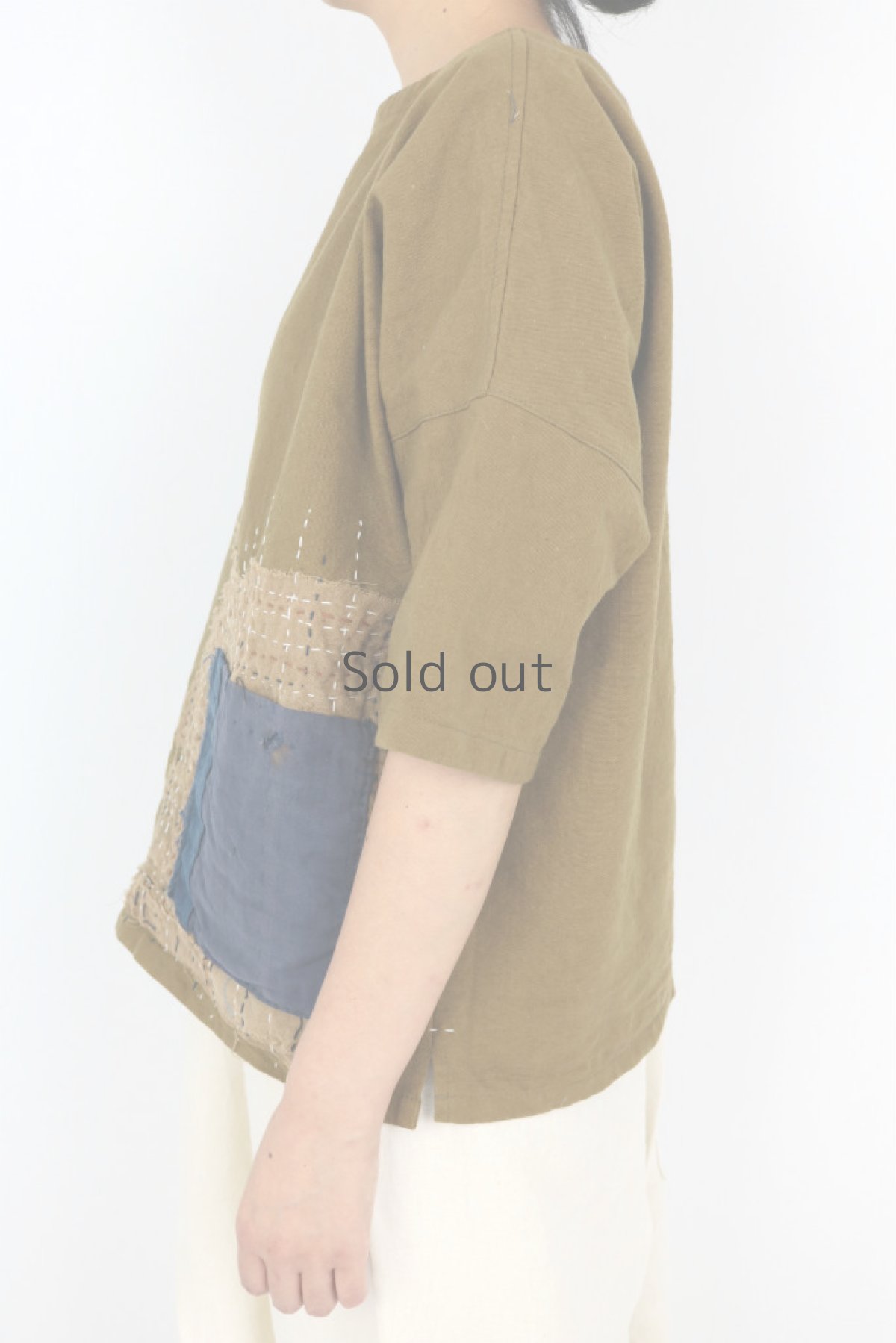 画像3: 【MITSUGU SASAKI】アンティークリネン×古布×染　半袖シャツ（茶色） (3)