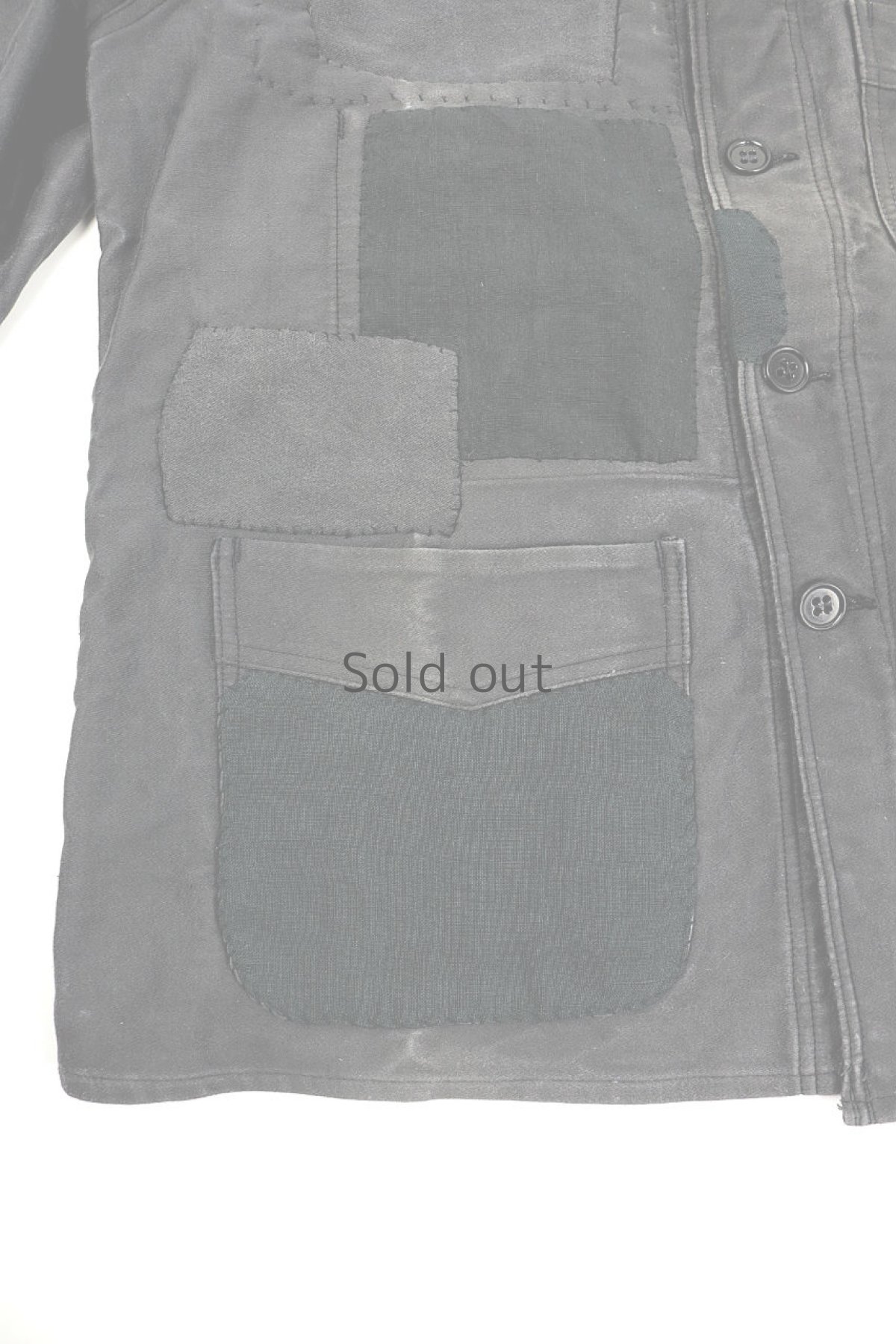 画像6: 【MITSUGU SASAKI】ビンテージリメイク　パッチワークブラックモールスキンワークジャケット（Adolphe Lafont） (6)