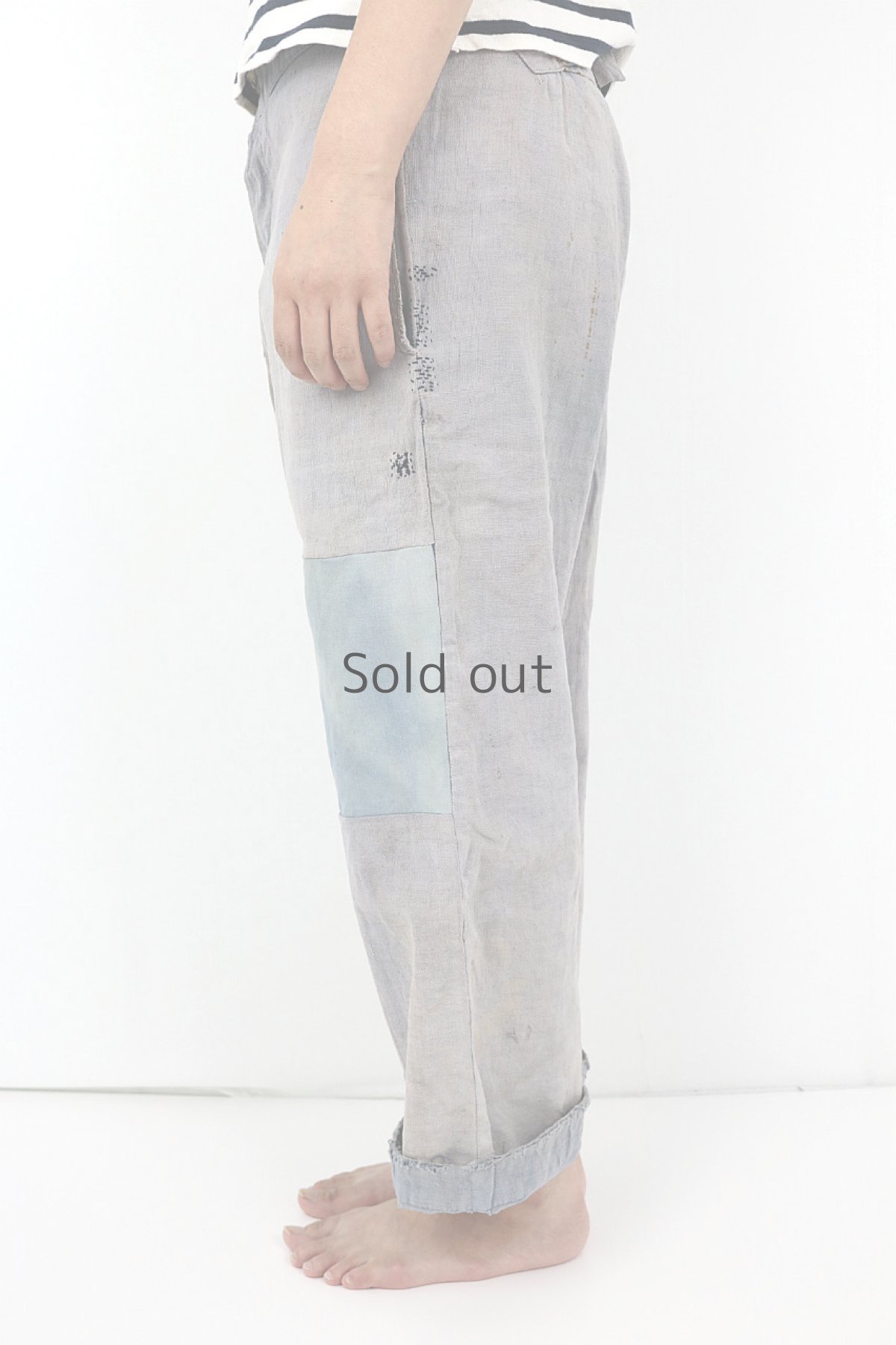 画像17: 【フランス】20世紀初頭　色あせたインディゴリネンのパッチワークパンツ (17)